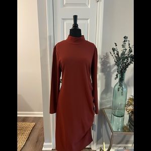 NWT Chelsea28 Nordstrom LS bodycon burnt orange dress with side ruching XXL
